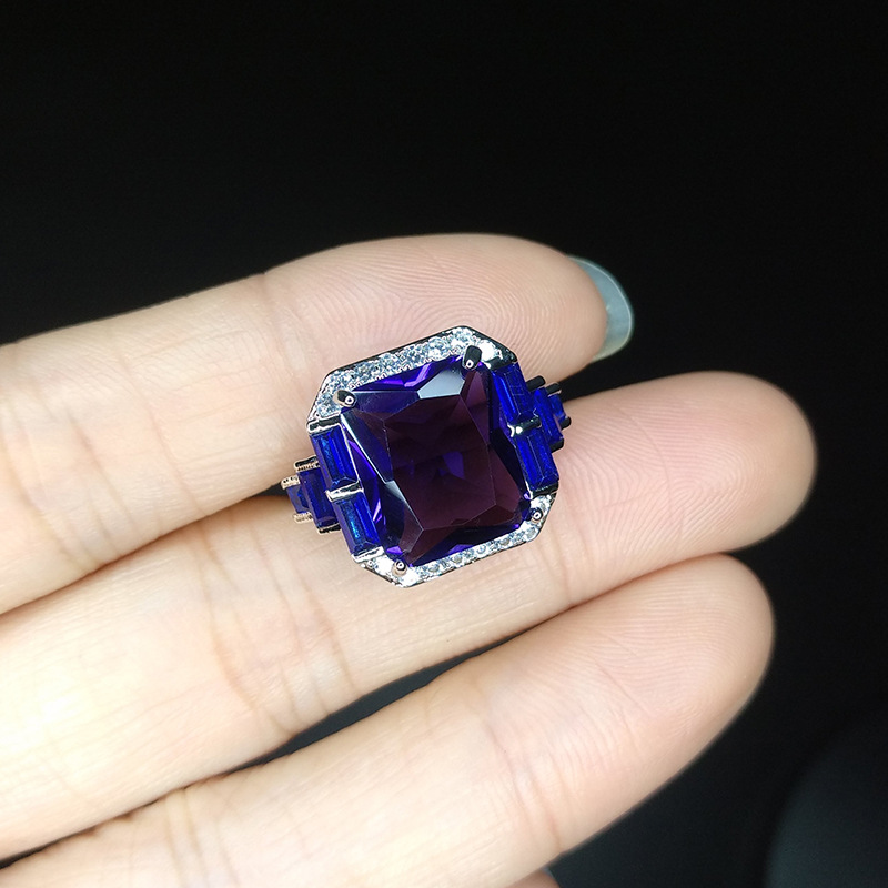 Retro Square Copper Plating Zircon Open Ring 1 Piece