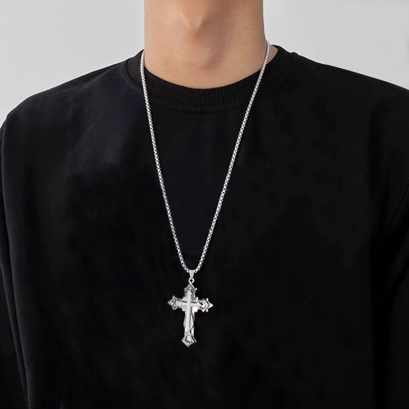 Hip-hop Cool Style Cross Alloy Titanium Steel Inlay Rhinestones Men's Pendant Necklace Long Necklace display picture 2