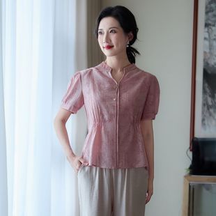 Qianbaiyi Elegant Short Sleeve Mom Shirt Summer New Style Slimming Versatile Loose Plus Size Top