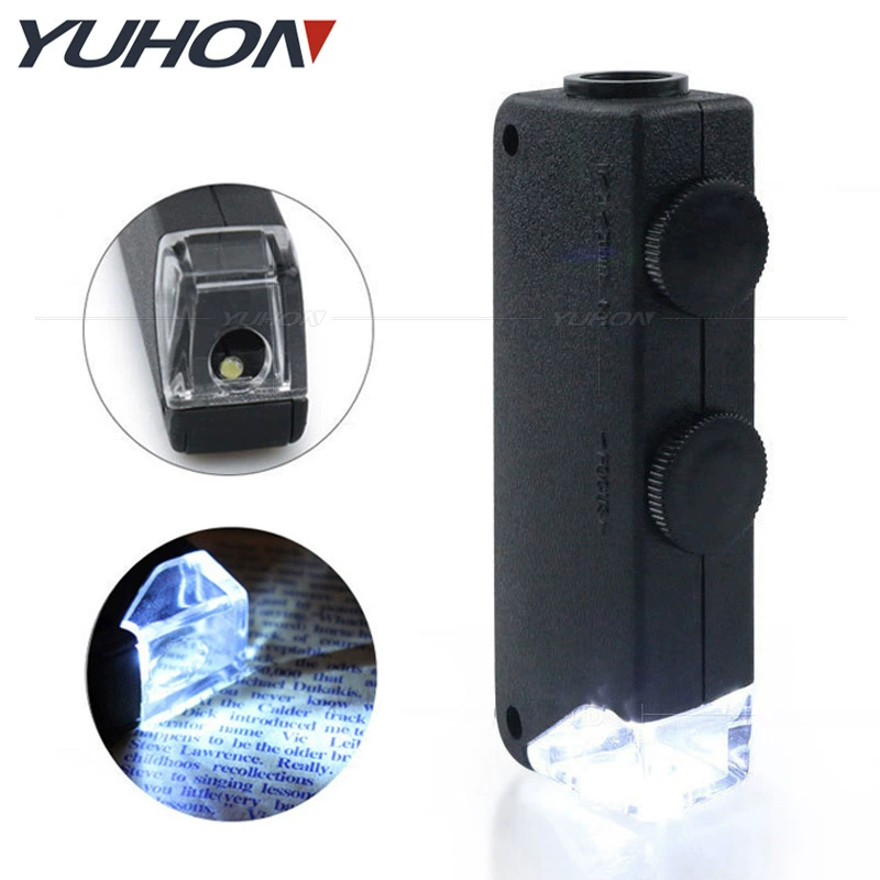 Портативное увеличительное стекло высокой мощности с 60-100-кратным увеличением и регулируемым фокусом Светодиодная подсветка Микроскоп для идентификации текстильной печати из палисандра