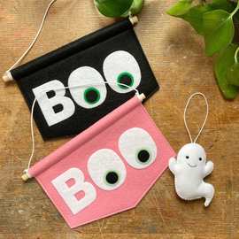 跨境专供 可定制毛毡万圣节木棍旗子装饰品派对装饰万圣节拉旗