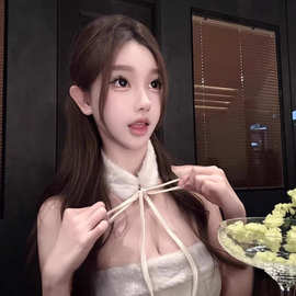 TZ7292纯欲氛围感毛毛围脖抹胸小背心女性感辣妹名媛内搭短款t恤