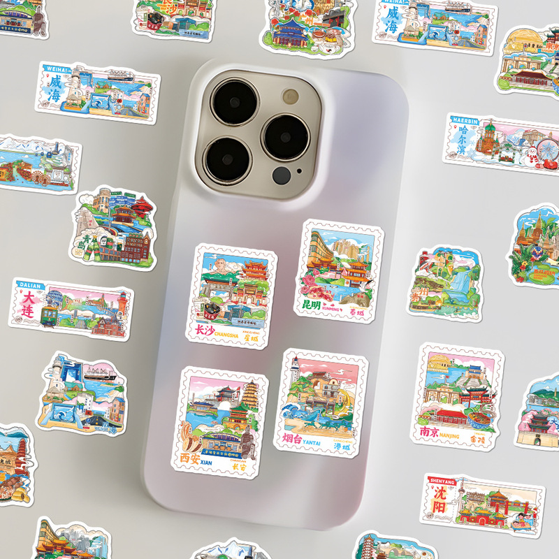 116 個の都市スタンプ、ランドマーク、クリエイティブな食品カード、装飾的な携帯電話ケース、壁のステッカー、DIY ハンドブック|undefined
