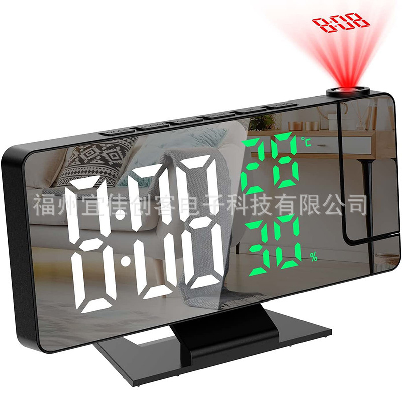 投影目覚まし時計多機能 LED 温度と湿度表示スヌーズスマート電子時計時間記憶寝室の卓上時計|undefined