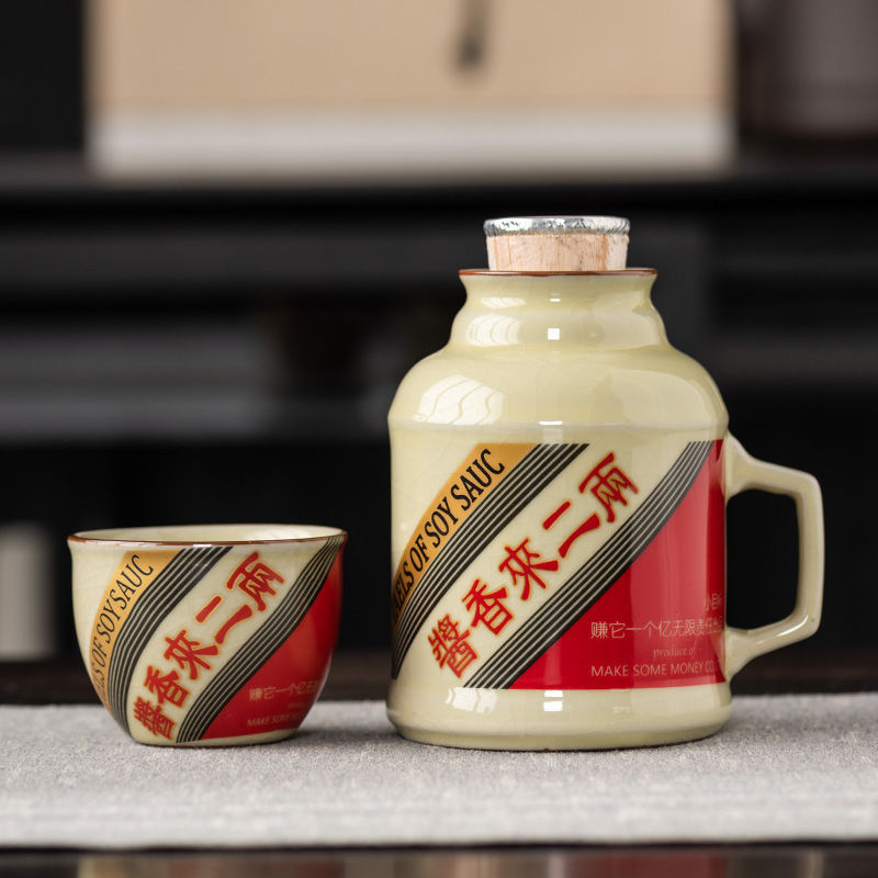 Ru窑 pequeña olla caliente puede ser cultivada con rebanada de sopa de salsa retrógrada con tapa cerámica de gran capacidad anti-corrosión tetera taza de agua taza de marca