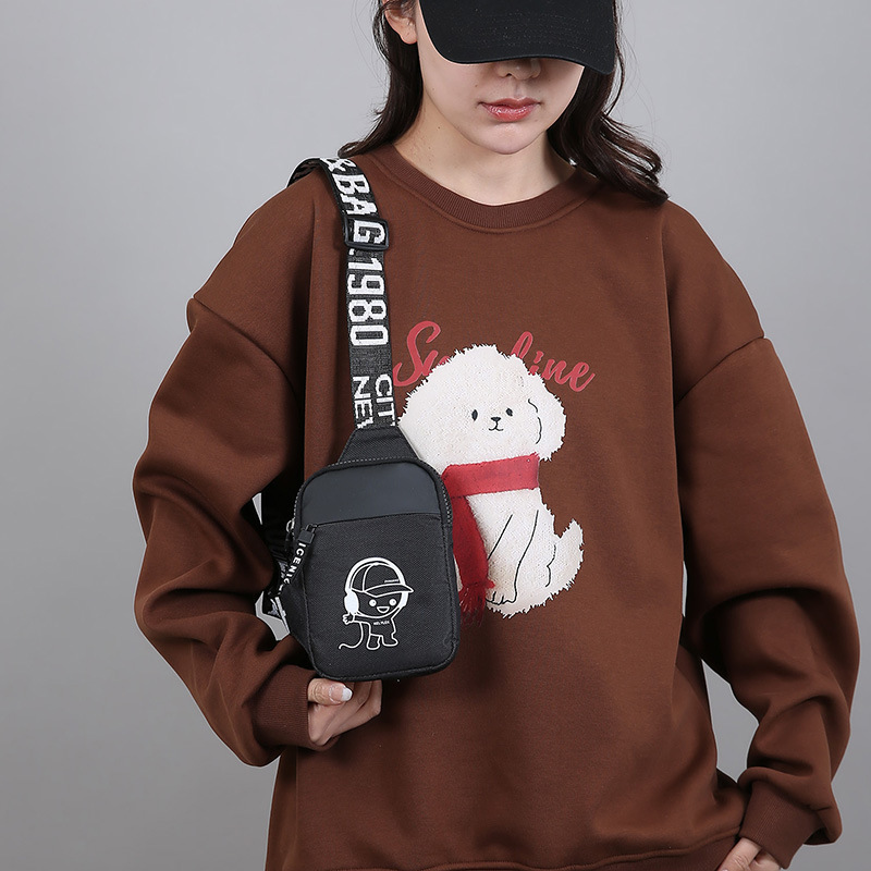 Personalidad de nuevo bolso de pecho de moda de nylon de hombre y mujer bolso deportivo ligero, bolso de hombro para teléfonos móviles impresos de música para niños