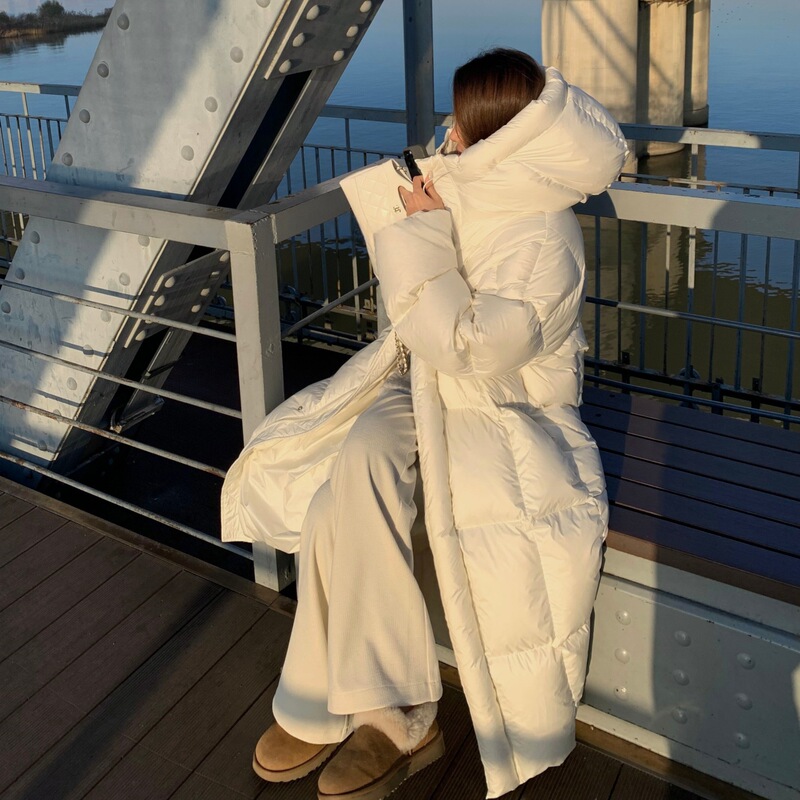 Long down Jacket for Women, Winter 2025 New Style, Oversized Hooded Warm White Duck down Coat