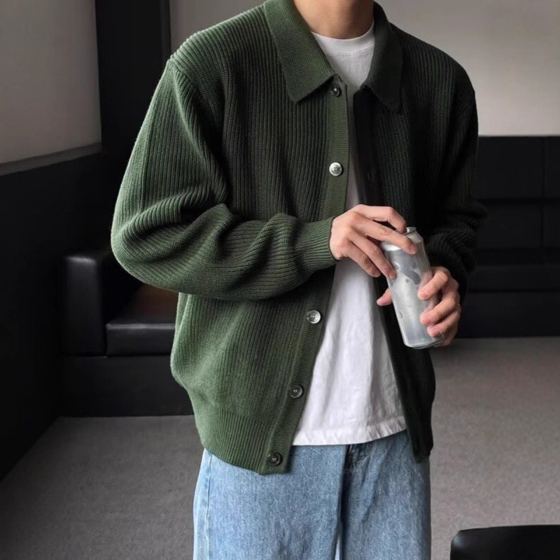 Ins Trendyy Simple Knitwear Cardigan Jacket Men's Spring & Fall Lapel Loose Versatile Lazy Style Casual Knitwear