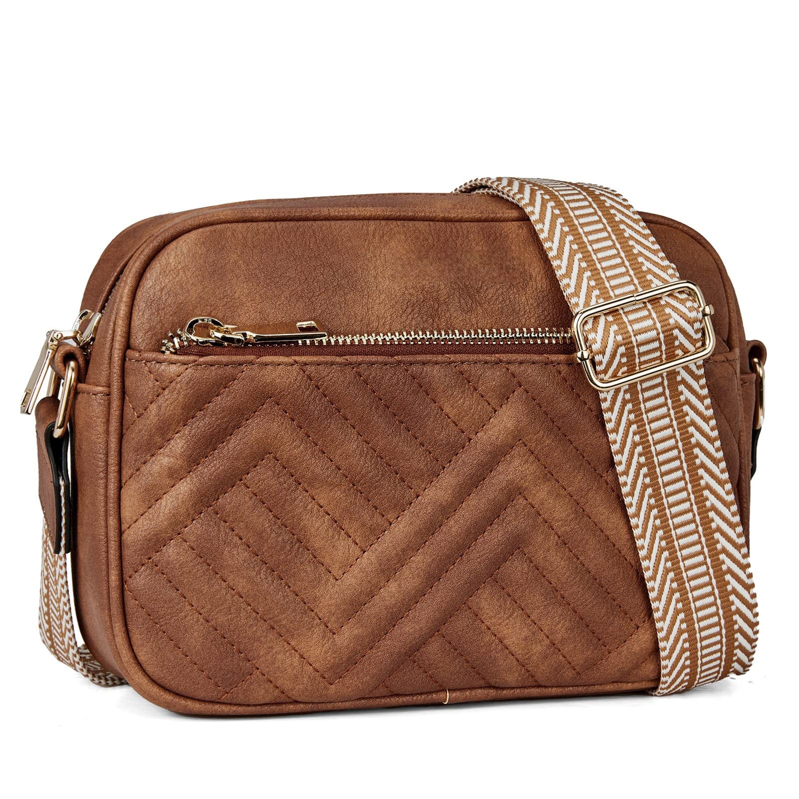 En stock Amazon Venta caliente acolchado bordado Plaid color a juego retro hombro bolsa cremallera hombro Correa mensajero bolsa cartera pequeña bolsa cuadrada