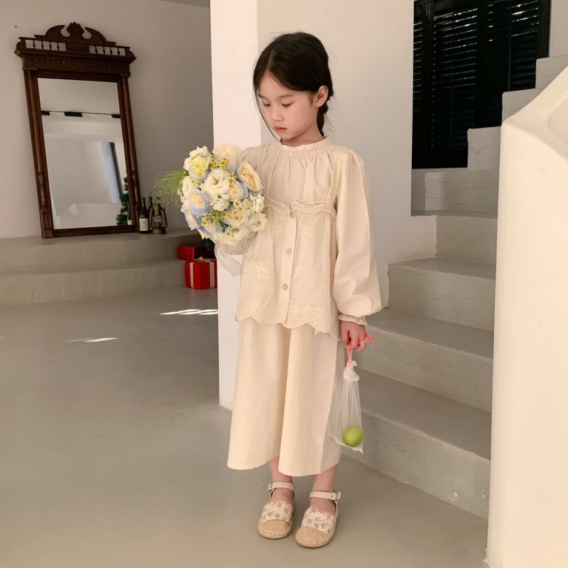 童套装2024春款女童韩版蕾丝花边吊带两件套儿童韩系纯色裙套装