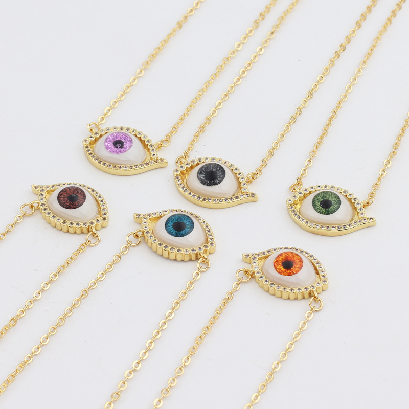 Hip-Hop Eye Copper Necklace Inlay Resin Diamond Copper Necklaces