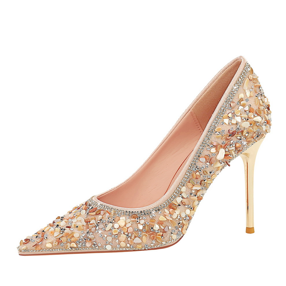 3739-39 French Style Pointed Toe High Heels For Women Shallow Mouth Versatile Rhinestone Wedding Xiuhe Banquet Crystal_vogvips.com