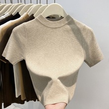 2025夏季新款纯色内搭针织衫女百搭修身圆领短袖套头打底上衣女潮