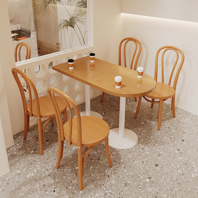 Trendy Restaurant Solid Wood Square Table Milk Tea Dessert Shop Rectangular Dining Table Casual Snack Bar Table and Chair Set