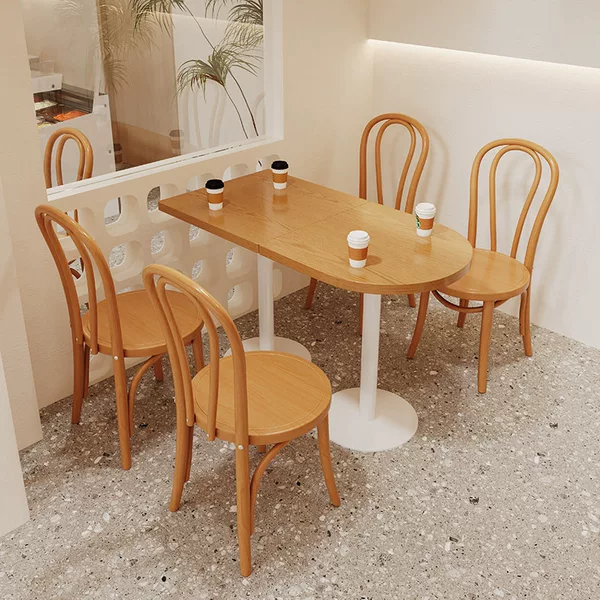 Trendy Restaurant Solid Wood Square Table Milk Tea Dessert Shop Rectangular Dining Table Casual Snack Bar Table and Chair Set