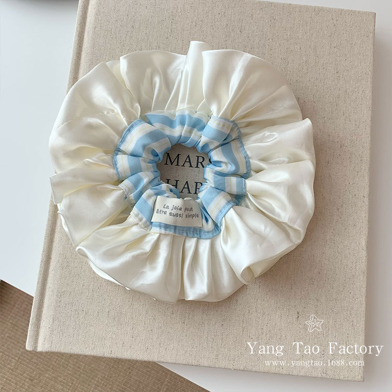 Satén azul rayado anillo de cabello temperamento francés suave alta sensación de anillo de intestino colgante cuerda de cabeza accesorios para el cabello de mujer