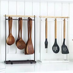 Japanese-style kitchen non-drilling storage rack multifunctional pot spoon holder household kitchen utensil spoon hook shelf