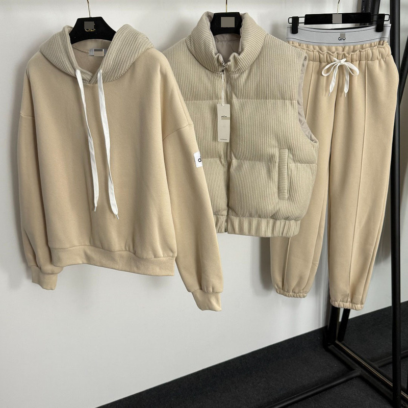 2025三件套双面穿棉服马甲外套+长袖连帽加绒卫衣+松紧腰束脚长裤|undefined