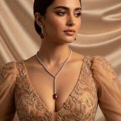 ネックレス女彩宝花嫁ジルコンネックレスイヤリング高級感ジュエリーセットルビー卵面ペンダントメーカーロット