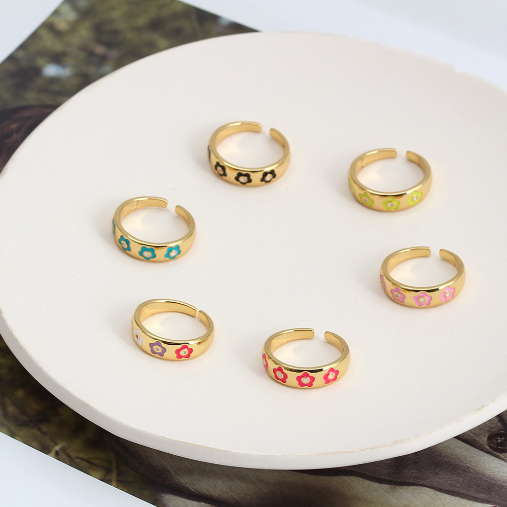 Fashion Devilu0027S Eye Flower Copper Enamel Open Ring 1 Piece