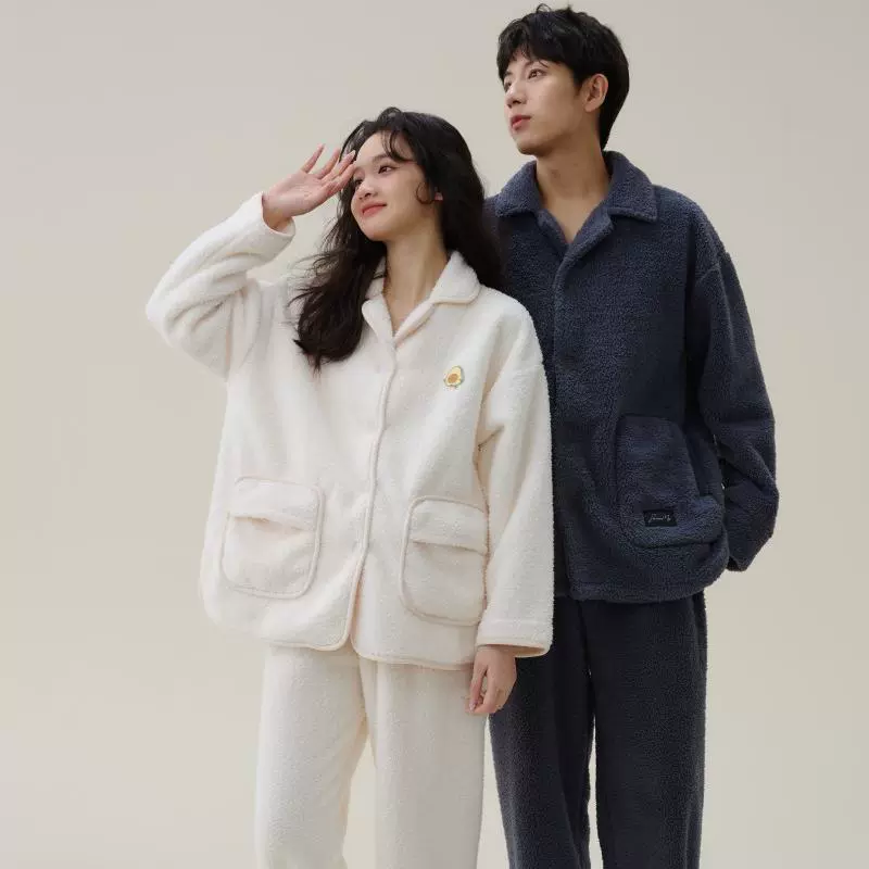 秋冬季睡衣女士珊瑚绒情侣男士加厚2024年新款套装开衫冬天家居服