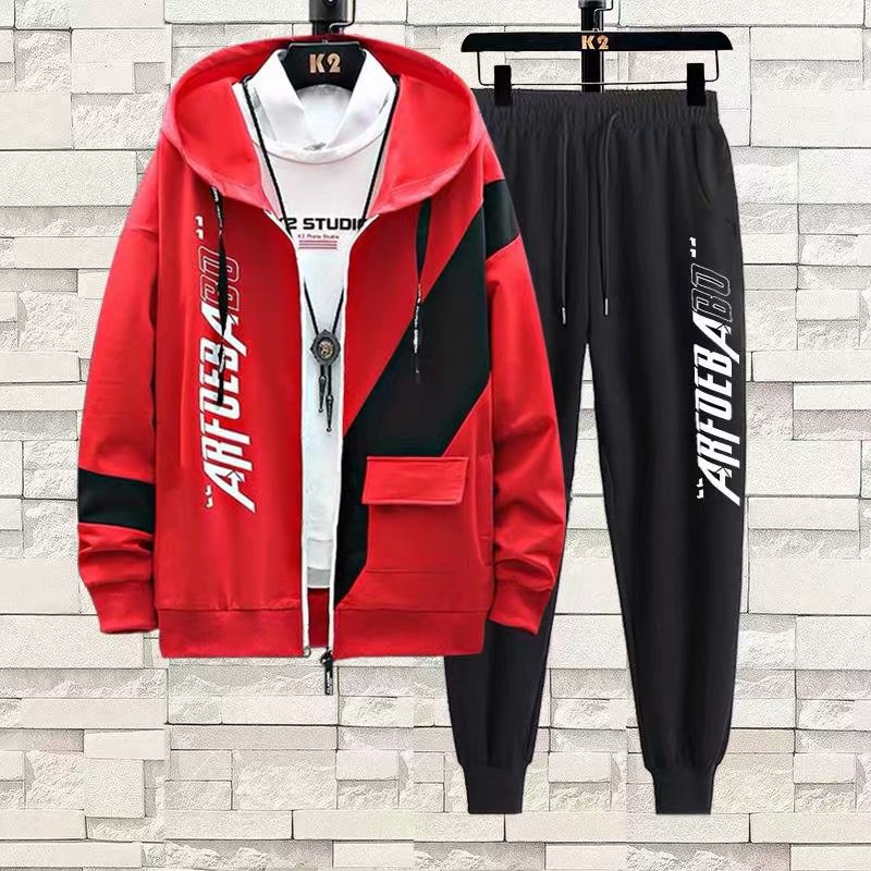 Traje de suéter abrigo de primavera y otoño para hombres Traje de moda coreana con un atractivo traje de dos piezas de Deportes de ocio juvenil