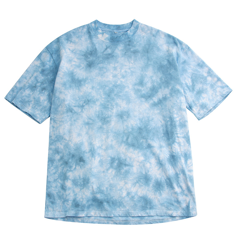 Super Plus size Street retro puro algodón 240g gota-hombro pequeño cuello redondo suelto camiseta teñida camiseta casual de los hombres