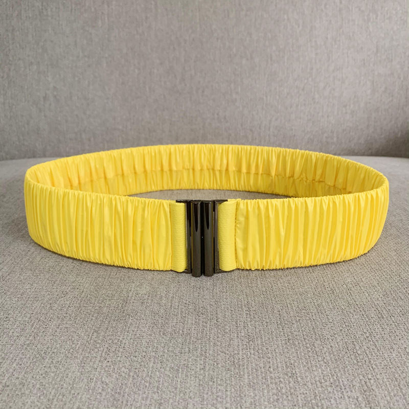Nuevo cinturón elástico brillante de tela plisado cintura elástica sello ancho de las mujeres todo partido con cintura para adelgazar
