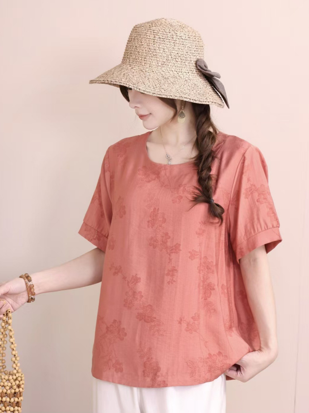 Cross-border nueva camiseta de mujer china impresa camiseta de mujer de manga corta camiseta base de verano overhead cuello redondo artístico ocio image 3