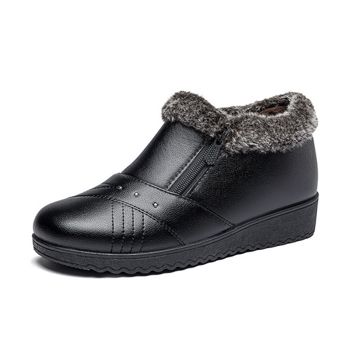 Mom's cotton shoes, women's winter velvet warm women's cotton shoes, soft sole, leather cotton shoes, non-slip, middle-aged, thick short boots