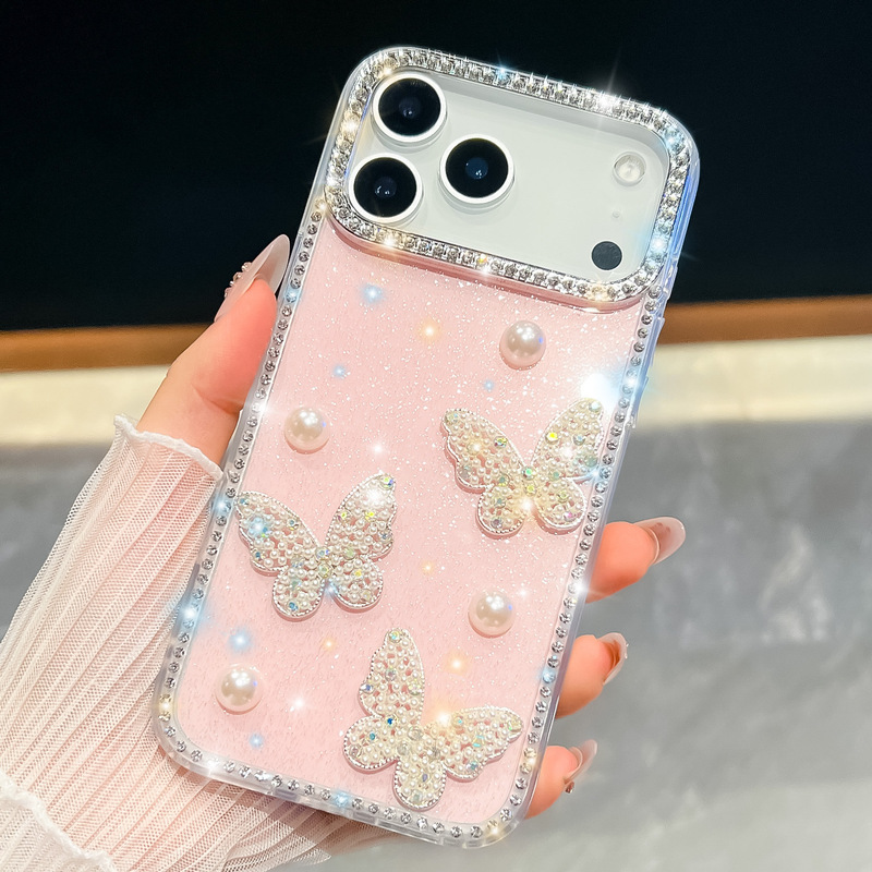 闪粉珍珠蝴蝶适用iPhone17Air苹果16E手机壳15promax奢华闪钻跨境|undefined