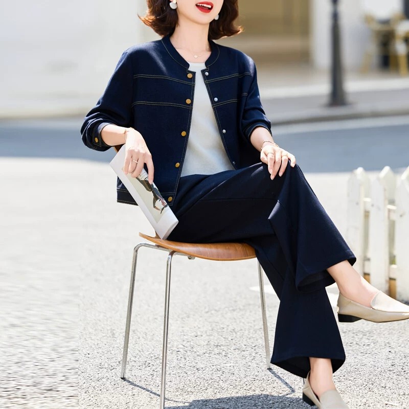 Mother's Autumn Denim Casual Outfit 2026 New Style for Middle-Aged and Elderly Women, Small Chanel Style Short Jacket and Wide-Leg Pants Two-Piece Set Mother's Autumn Denim Casual Outfit 2026 New Style for Middle-Aged and Elderly Women, Small Chanel Style Short Jacket and Wide-Leg Pants Two-Piece Set