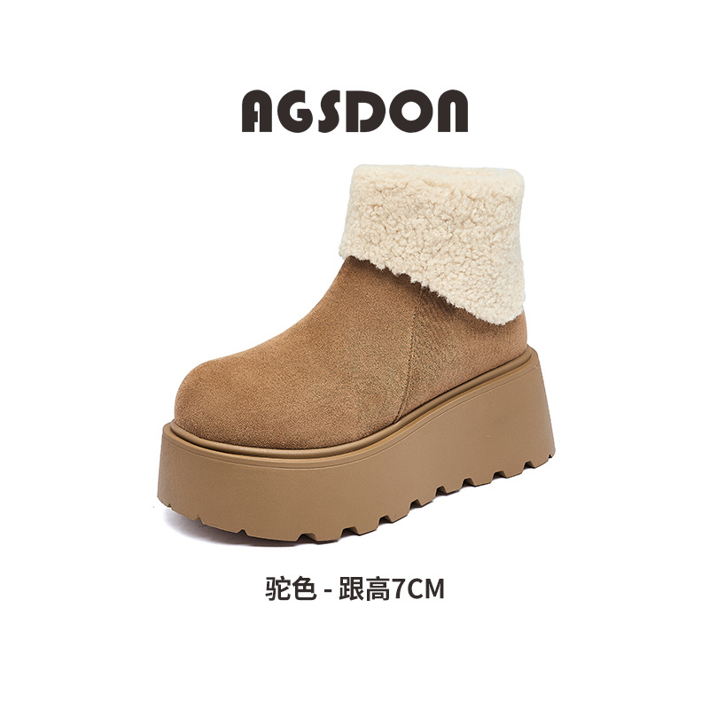 Botas de nieve de fondo grueso para mujeres 2025 nuevas botas de invierno de lana Bocken, zapatos de algodón casuales de moda