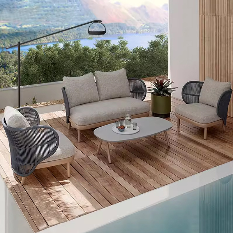 Sofá al aire libre de aleación de aluminio patio jardín ocio cuerda trenzada combinación de casa al aire libre trenzada muebles impermeables y protectores solares
