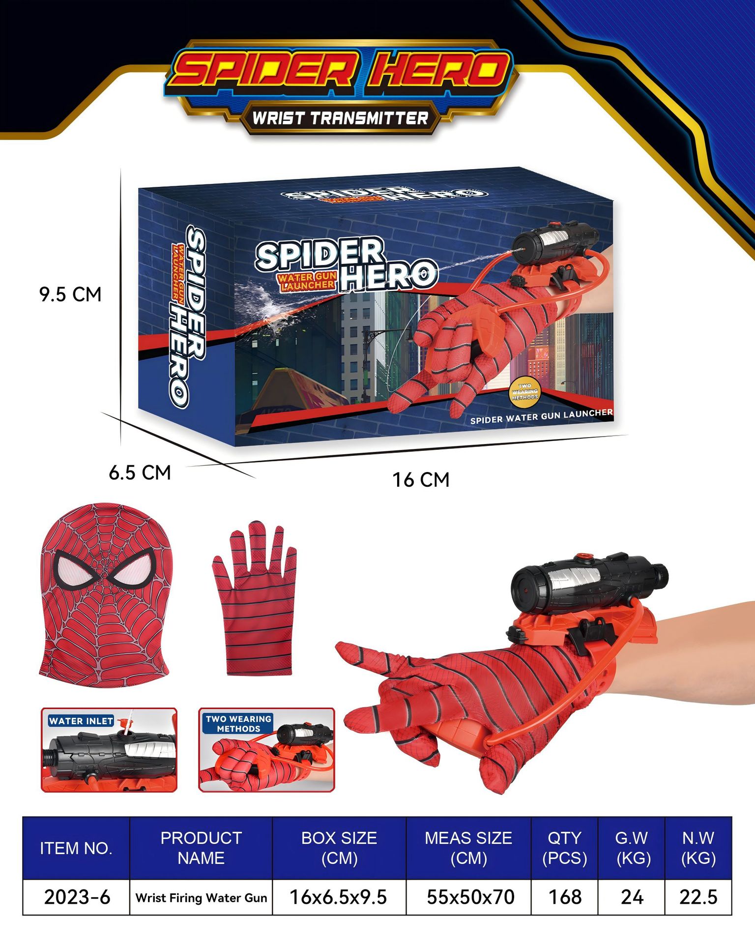 Lanzamiento transfronterizo pistola de agua eléctrica Spider Hero negro sentido de la tecnología de los niños guantes de pistola de agua tipo pulsera al por mayor