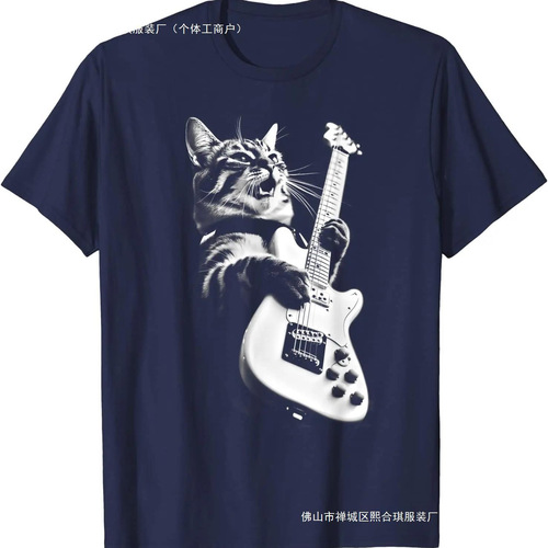 Rock Cat Playing Guitar Funny Guitar Cat Men T-Shirt Hiphop