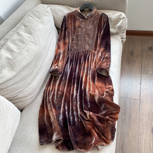 2025秋季新气质桑蚕丝 真丝丝绒 复古范连衣裙收腰裙批发H06GQ317