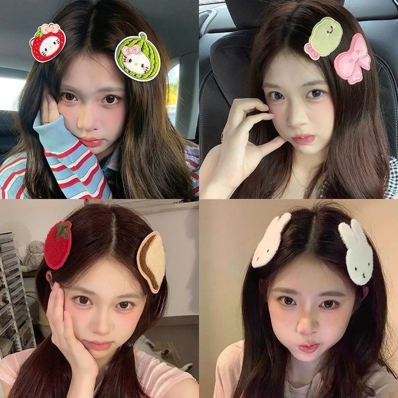 Cartoon fruit cat magic tape, sweet girly heart-shaped fringe hair clip, seamless hair clip, hair accessory