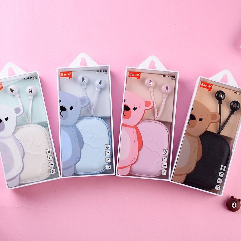 Cartoon cute student bear in-ear wired headset wire control call Walkman wired headset spot Cartoon cute student bear in-ear wired headset wire control call Walkman wired headset spot