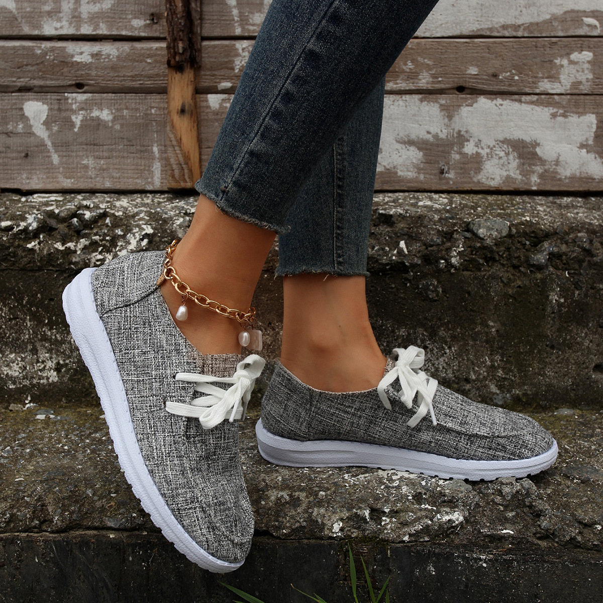 Women's Shoes large size color matching low top shoes flat round head graffiti canvas breathable sneakers _voghion.com