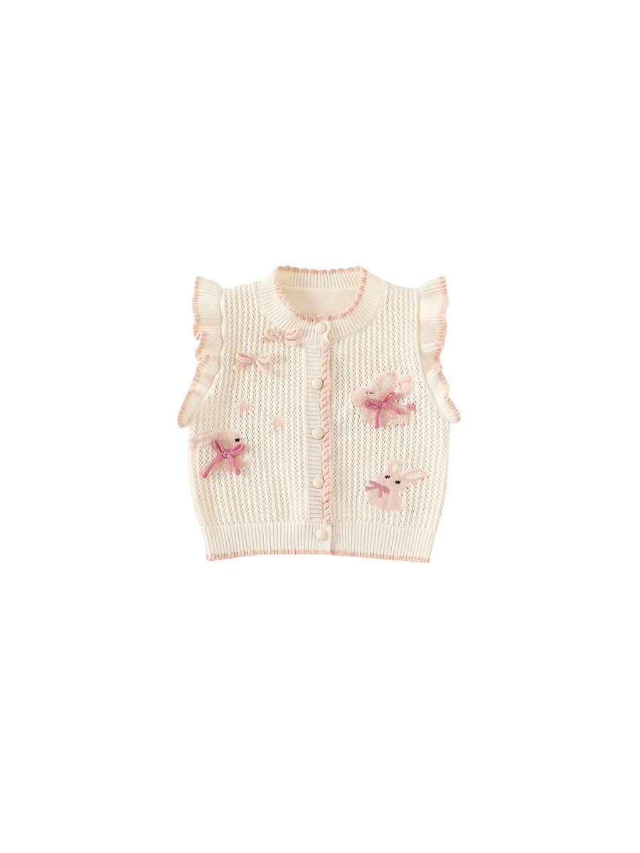 Youbao ropa para niños suéter de primavera para niñas suéter de manga voladora para niños chaleco de lazo de conejo dulce para niñas