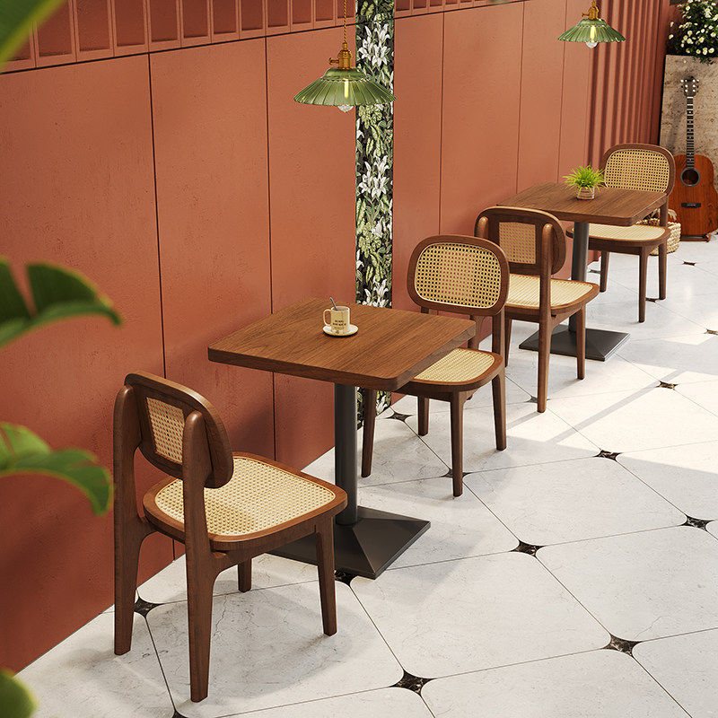 Retro Tea Restaurant, Bakery, Dessert Shop, Coffee Shop, Solid Wood Dining Shop Booth Seating, Table and Chair Set, Commercial Furniture