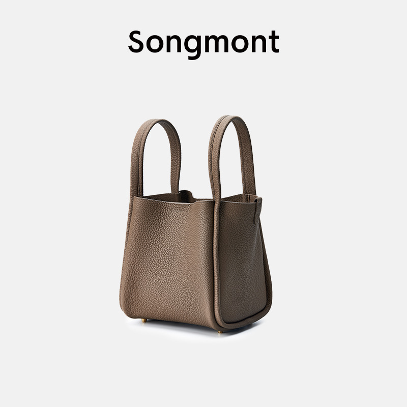Songmont 中型野菜かごシリーズ女性デザイナー第一層牛革大容量通勤ポータブルバケットバッグ|undefined
