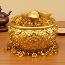 黄铜金蟾聚宝盆带盖摆件砂金色聚宝盆办公室桌摆开业礼品厂家批发