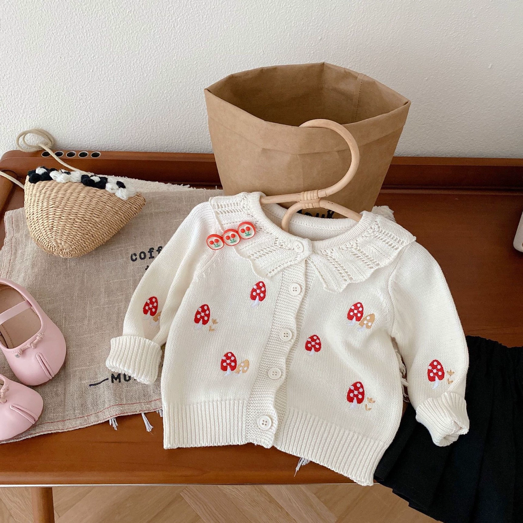 Милая вязаная осенняя кофта, для девочек, джинс, 0-5 лет, корейский стиль, воротник куклы