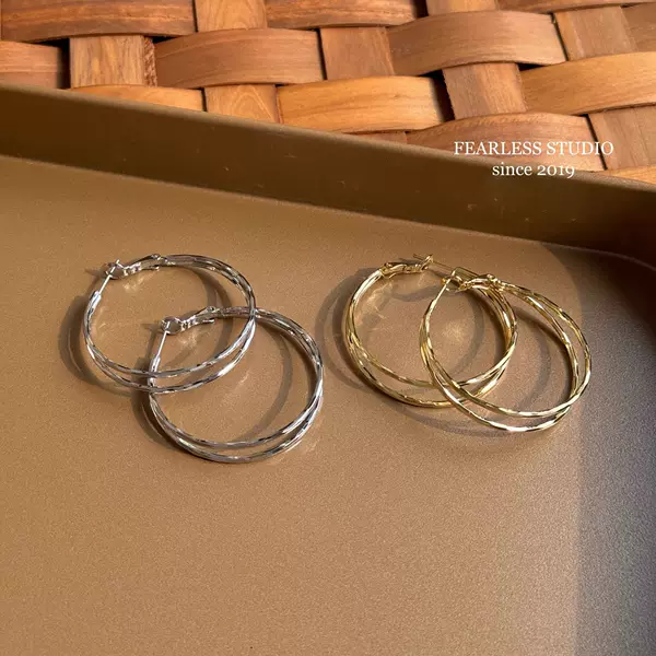 FEARLESS simple versatile plain hoop earrings niche design ins temperament high-end metal earrings earrings earrings for women