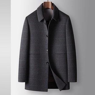 Men's Wool Coat 2024 Autumn and Winter Lapel Down Liner Middle-aged and Young Business Double-sided Wool Warm Jacket