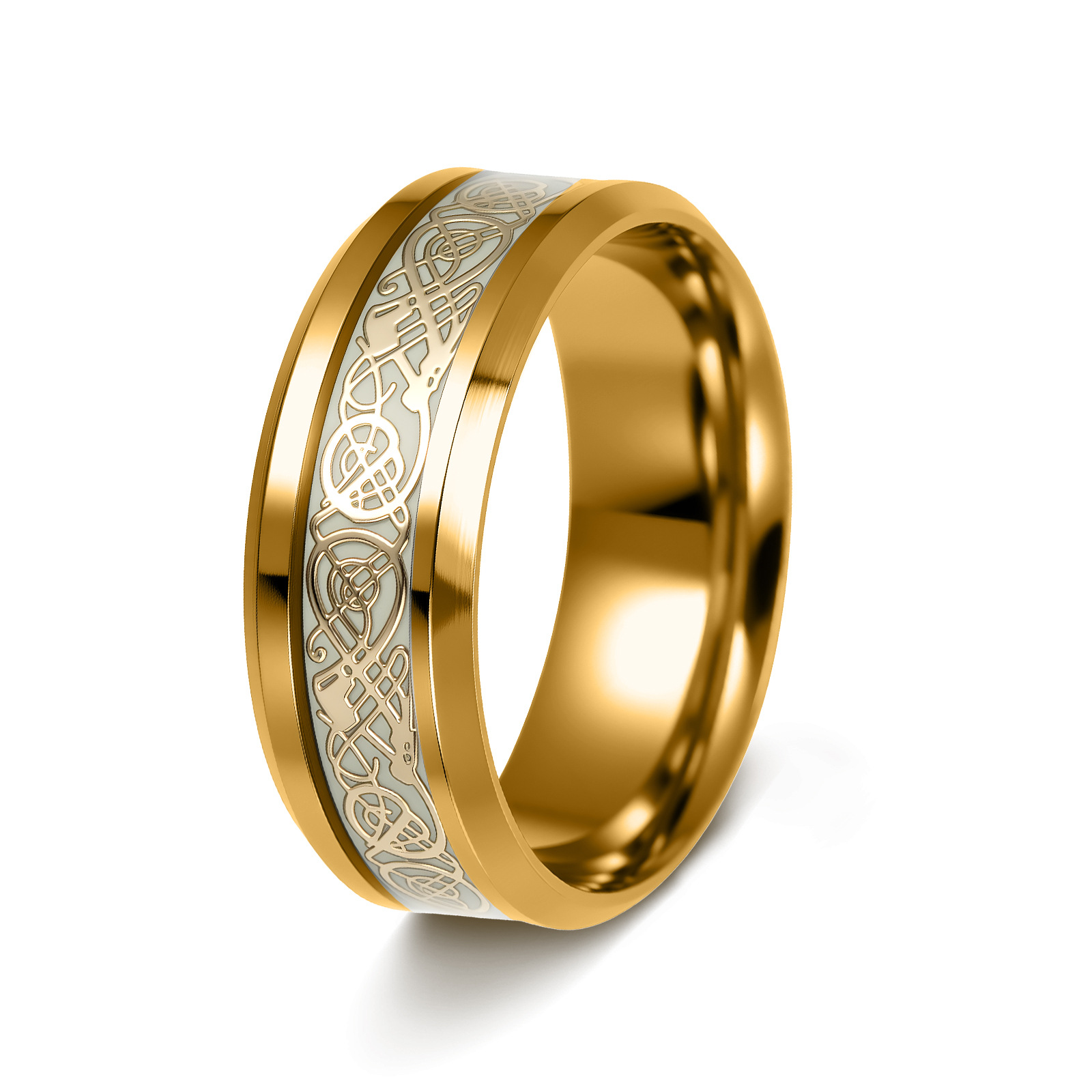 Transfronterizo europeo y americano popular joyería de acero de titanio al por mayor anillo de patrón de dragón luminoso fluorescente Nueva joyería se puede entregar en nombre de una sola pieza