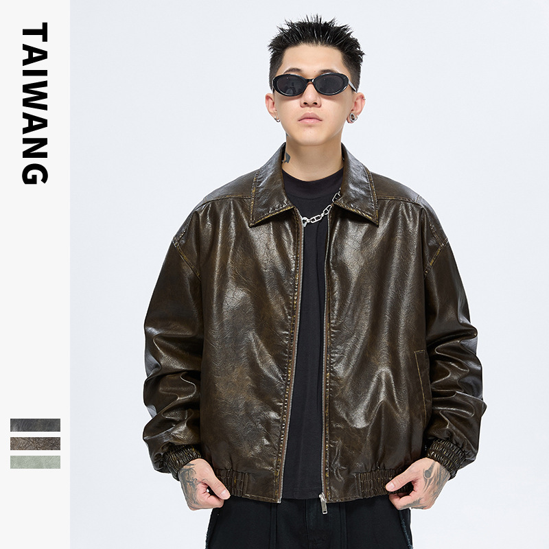 Men's Clothing Retro Lapel Leather Jacket _voghion.com
