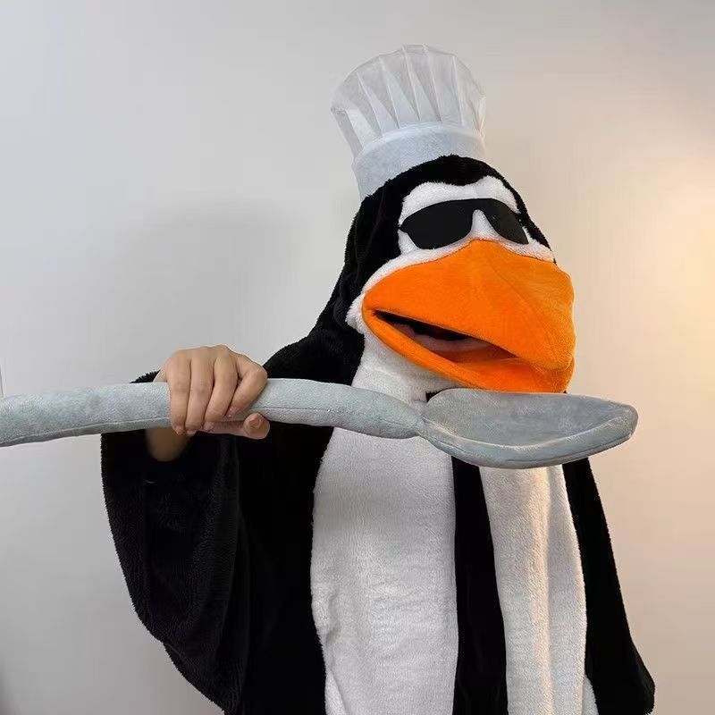 Funny Thickeneded Outer Wear Plush Student Cute Home Clothes Penguin One-Piece Pajamas Women's Coral Velvet Winter Autumn and Winter